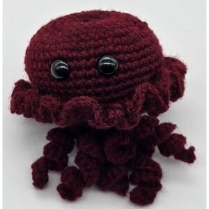 Handmade Crochet Jellyfish Plush Toy Dark Red Amigurumi